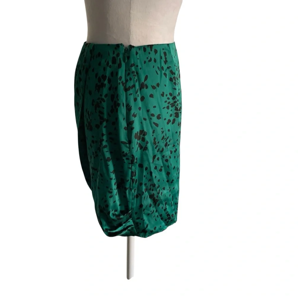 L'Academie Womens Small Spotted Animal Print Teal & Black Satin Tulip Mini Skirt